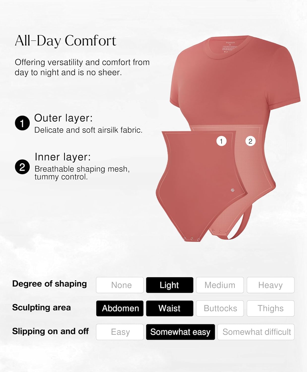 Popilush Bodysuits for Women Short Sleeve Round Neck Casual Basic T Shirt Thong Body Suits Top - Image 2