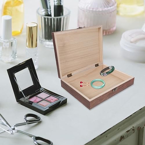 Miniatura 2 de Housoutil Caja de almacenamiento de madera vintage, contenedor grande de recuerdo con tapa con bisagras y cierre frontal, caja del tesoro de madera