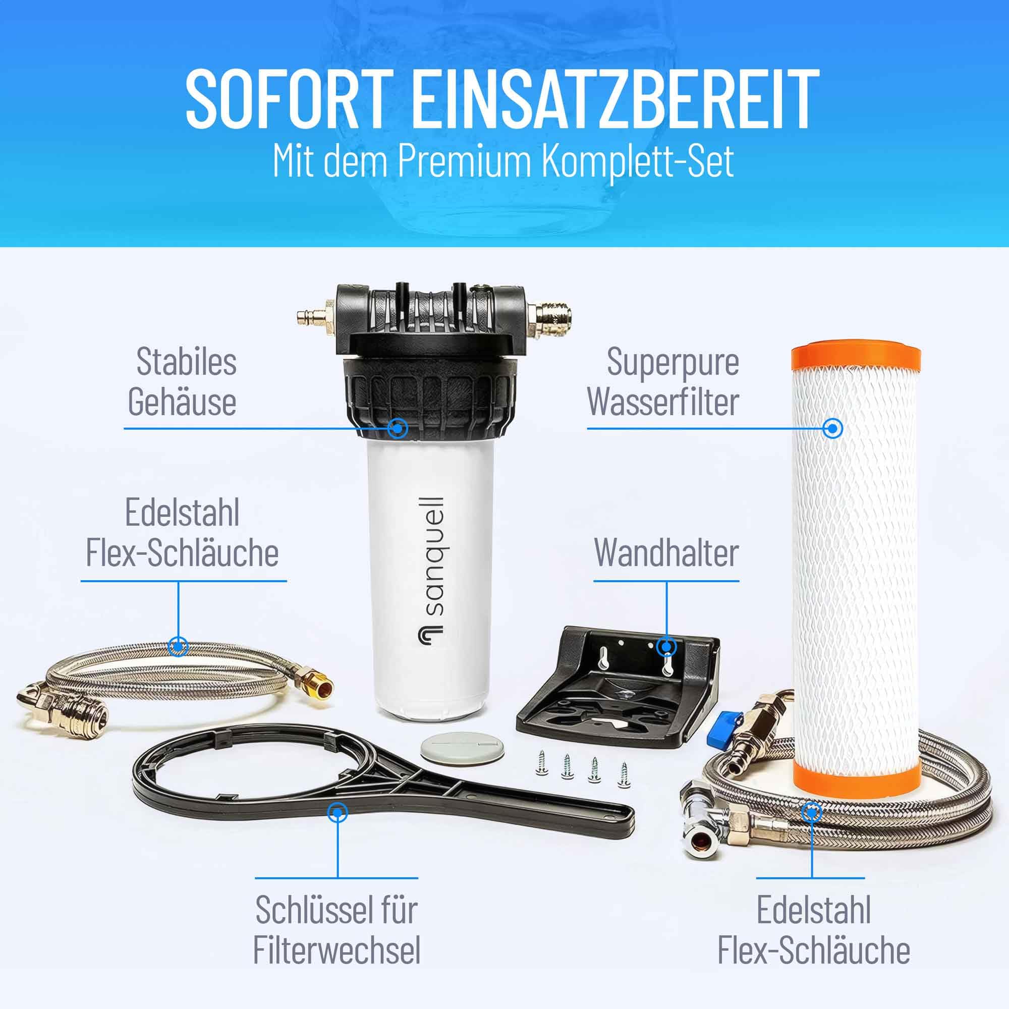 Premium Untertisch Wasserfilter, 8 Liter/Minute, entfernt 100 Schadstoffe, hohe Kapazität, kein separater Wasserhahn nötig, nachhaltiges Design, Made in Germany