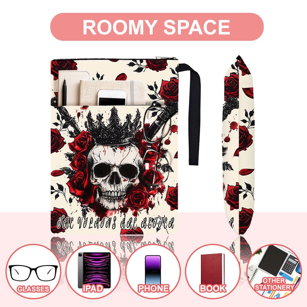 Hobbspring 1pc Book Sleeve with Zipper 13.4x9.45 inches(34x24cm) Skull Book Protectors for Paperbacks Rose Bookish Book Covers for Students Teachers Back to School - Image 3