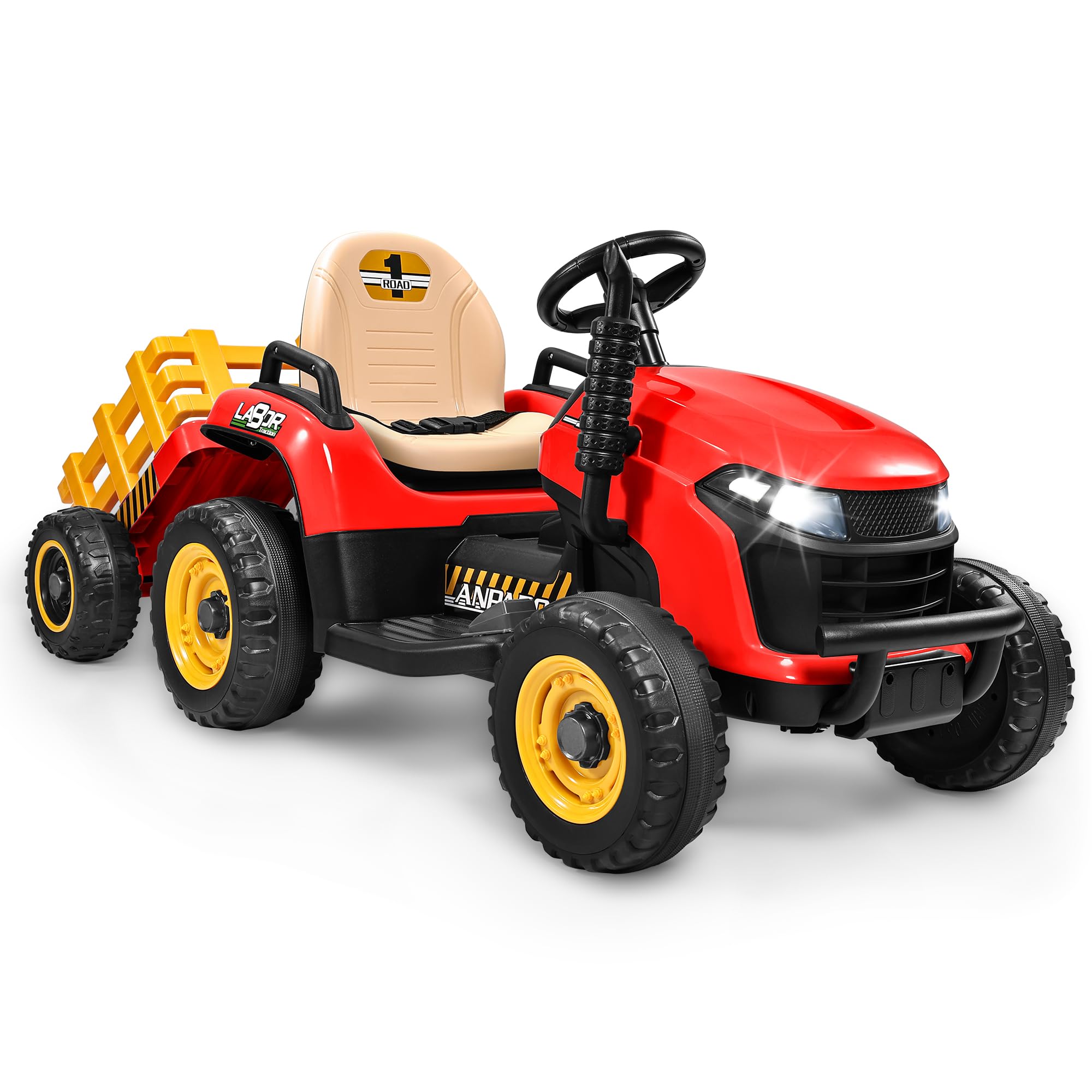 ANPABO 24V Ride On Tractor w/Tiltable Detachable Trailer, EVA Tires, Up  to Ride On Toys with Parental Remote, Realistic Tractor Sound