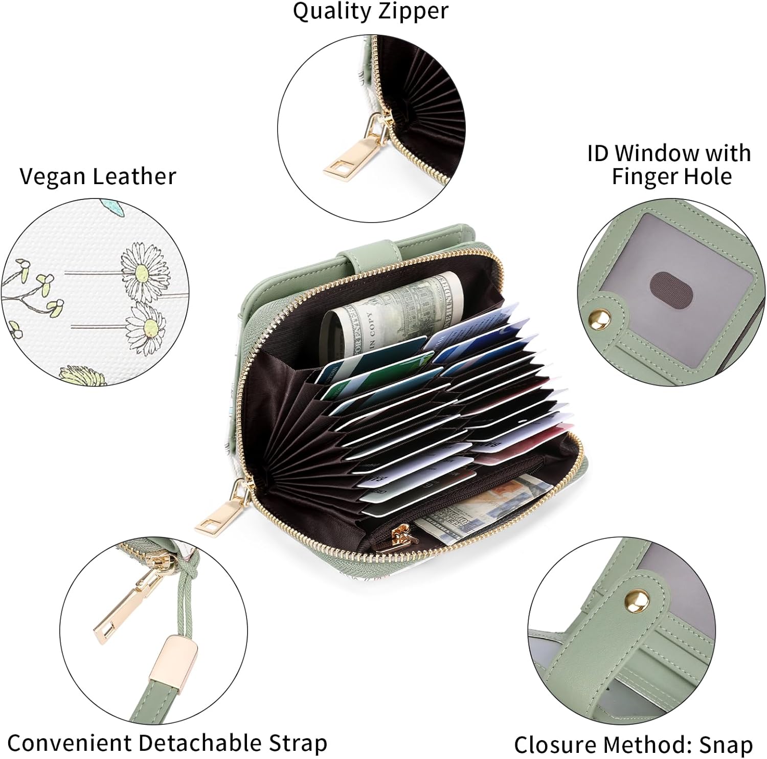 SENDEFN Leather Credit Card Holder RFID Blocking Wallet for Women Large Capacity Card Case Organizer Wristlet with 35 Slots - Image 6