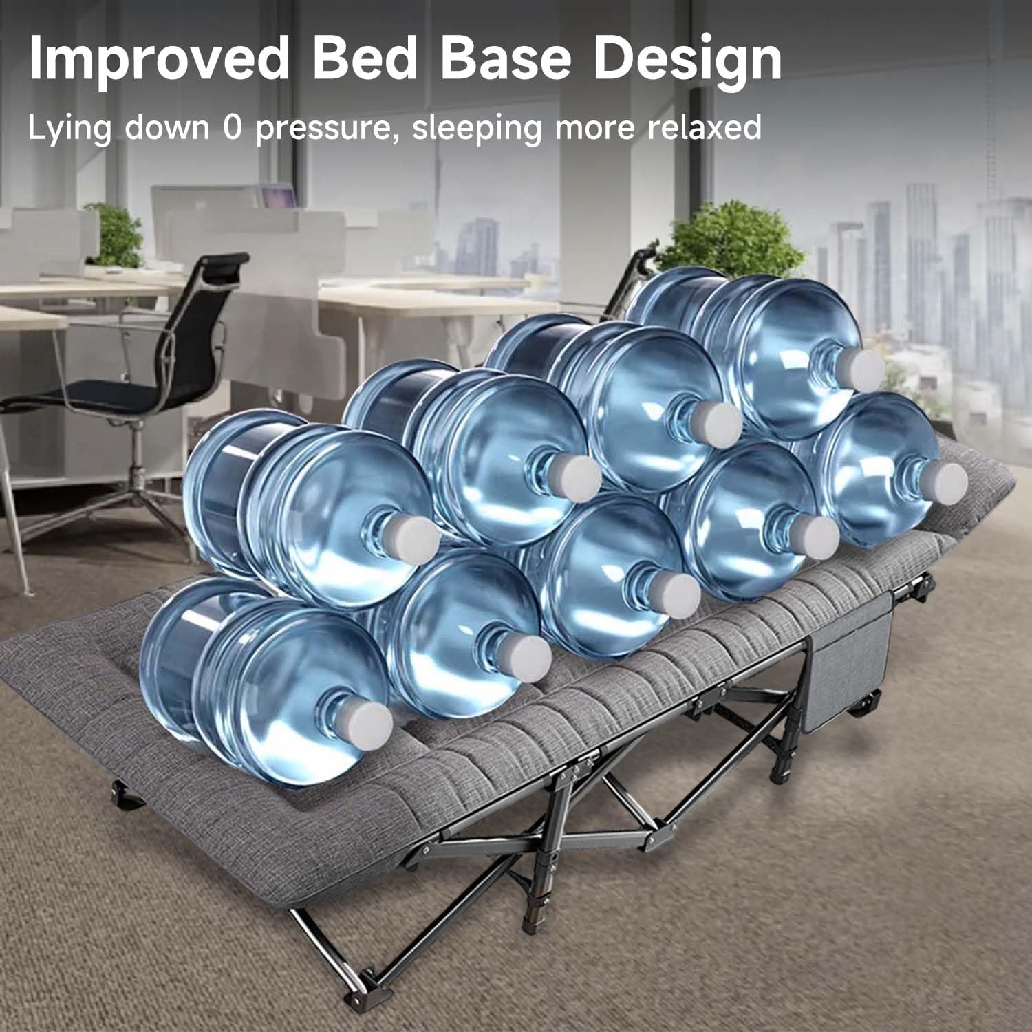 Cama plegable de camping con colchón, cama de invitados con bolsa de transporte y bolsillo lateral, 65 x 190 cm, soporta 200 kg, cama plegable para adultos, jardín, viajes, exterior e interior