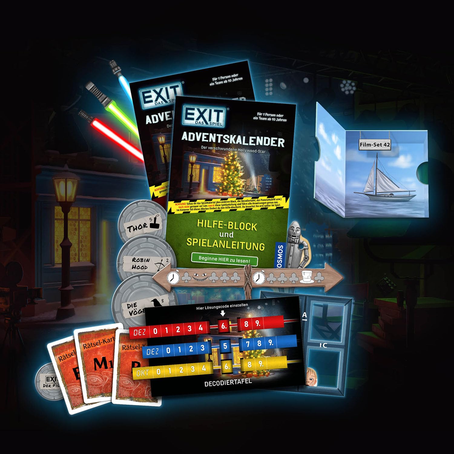 KOSMOS 683702 EXIT - Das Spiel - Adventskalender: Der verschwundene Hollywood-Star, mit 24 spannenden Rätseln ab 10 Jahre, Escape Room Game Adventskalender