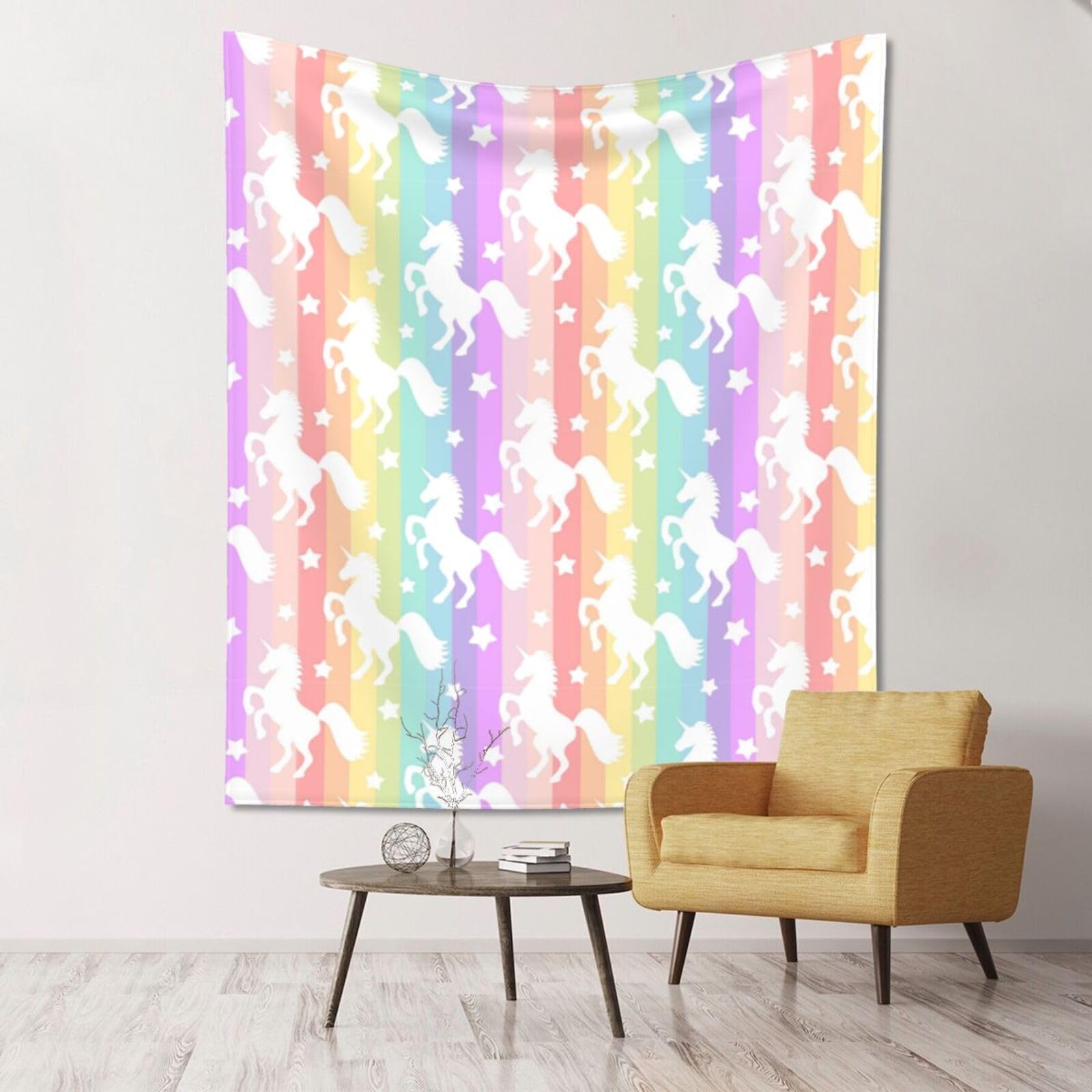 WKSGDSG Large Wall Hanging, Machine Washable Tapestry For Dorm Room, Unicorns On Colorful Stripes, Lightweight Polyester Wall Art For Bedroom Living Room, 152x130cm