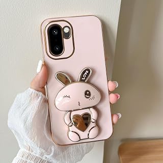 KC Back Cover for OnePlus 15R - Hidden Love Rabbit Folding Bracket Kickstand Electroplated Soft Silicone Camera Protection... Price In India