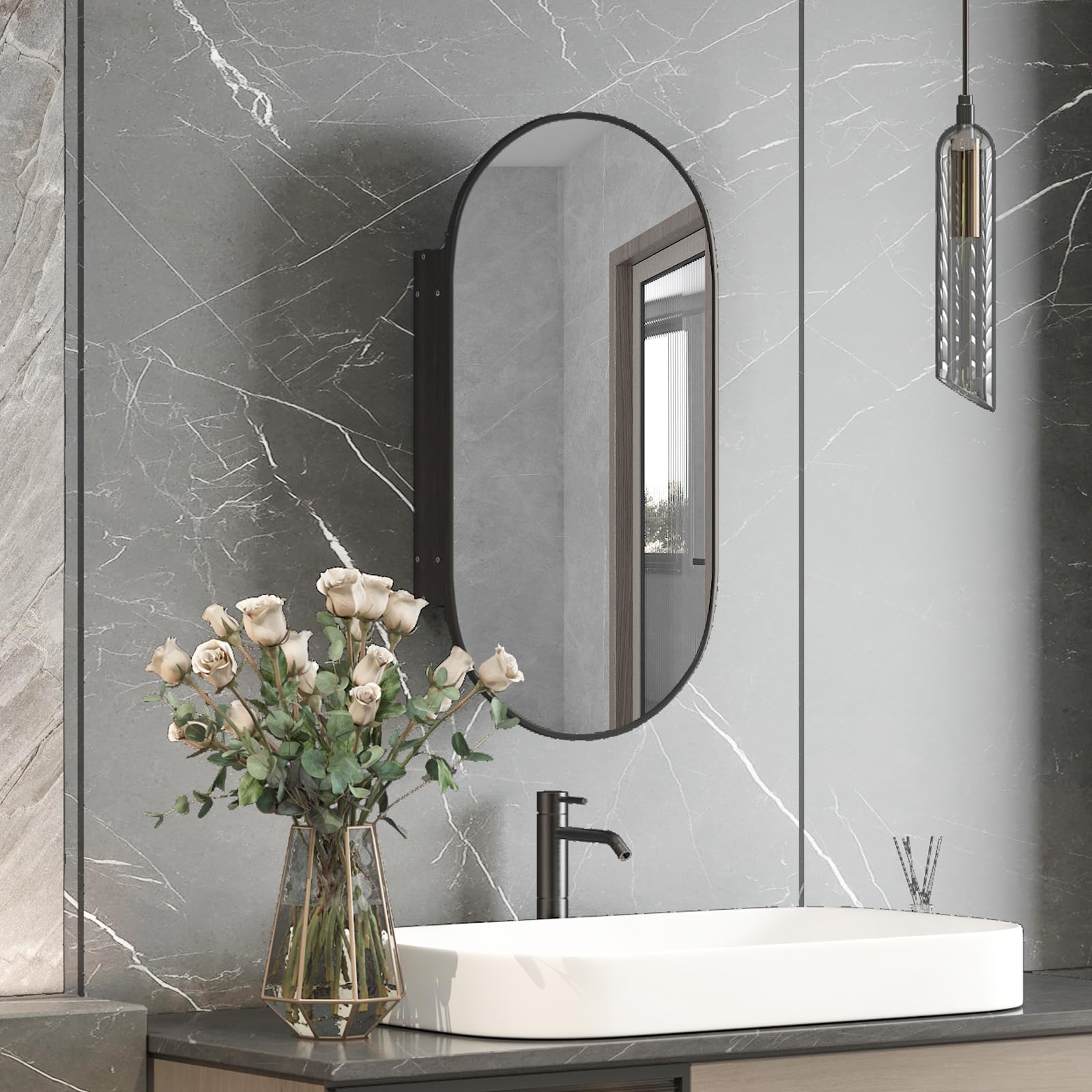 Mepplzian Oval Bathroom Mirror Cabinets,Recess Bathroom Cabinet with Mirror