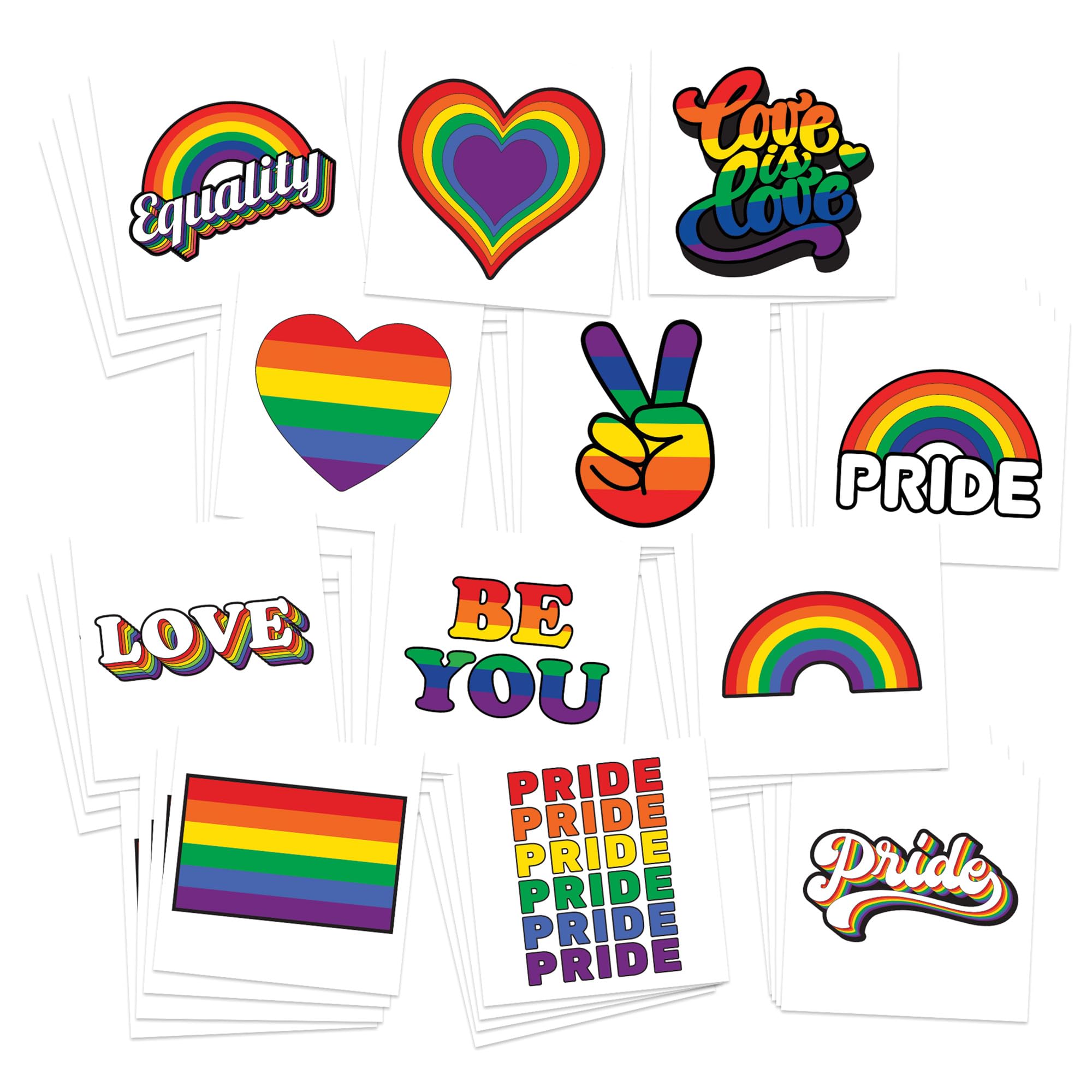 Calitoos Pride Temporary Tattoos/Rainbow Designs/Support your LGBTQ Community/MADE in USA (Retro Pride 48pk)