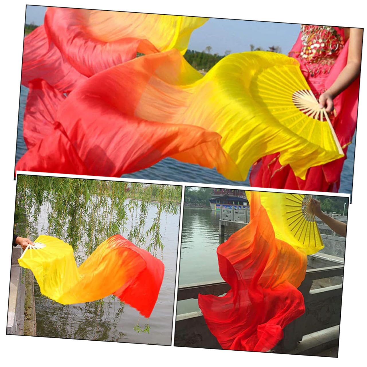 Abanicos De Danza Plegables 2 Piezas Ventiladores De Velo Degradado 47.24x23.62In para Festivales