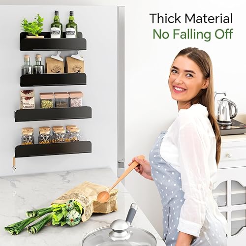 Miniatura 6 de Estante magnético para especias para refrigerador, estante magnético, organizador de especias para refrigerador, paquete de 4 con 16 ganchos,