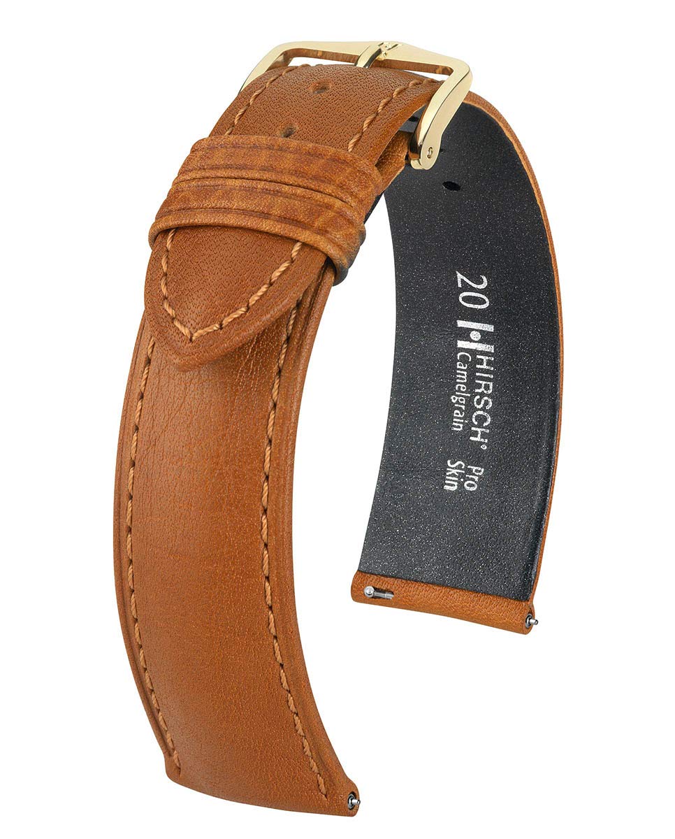 HIRSCH HHirsch Camelgrain Calf Leather Watch Strap - 12mm, 13mm, 14mm, 15mm, 16mm, 17mm, 18mm, 19mm, 20mm, 22mm - Hypoallergenic Smooth Finish - Quick Release Watch Band
