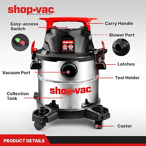 Miniatura 3 de Shop-Vac 5430162 Aspiradora húmeda y seca, 5 galones, 4 CV pico, 1-14 pulgadas de diámetro x 7 pies, cable de 6 pies, ideal para trabajo, garaje,