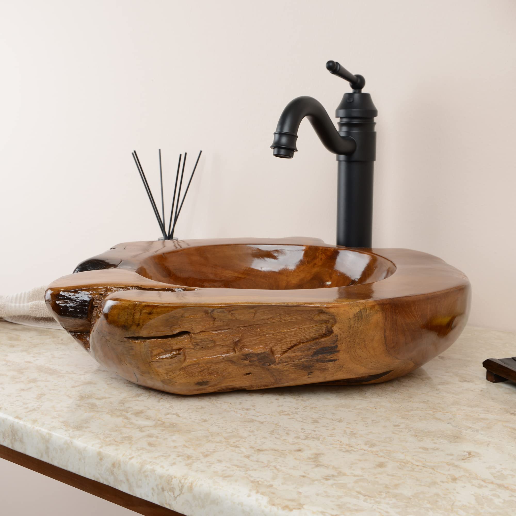 Lavabo di legno | Legno Rotondo ca 45 cm | Fotografati individualmente + selezione di lavabi in teak dalla galleria fotografica ✓ Lavabi in teak per il tuo bagno