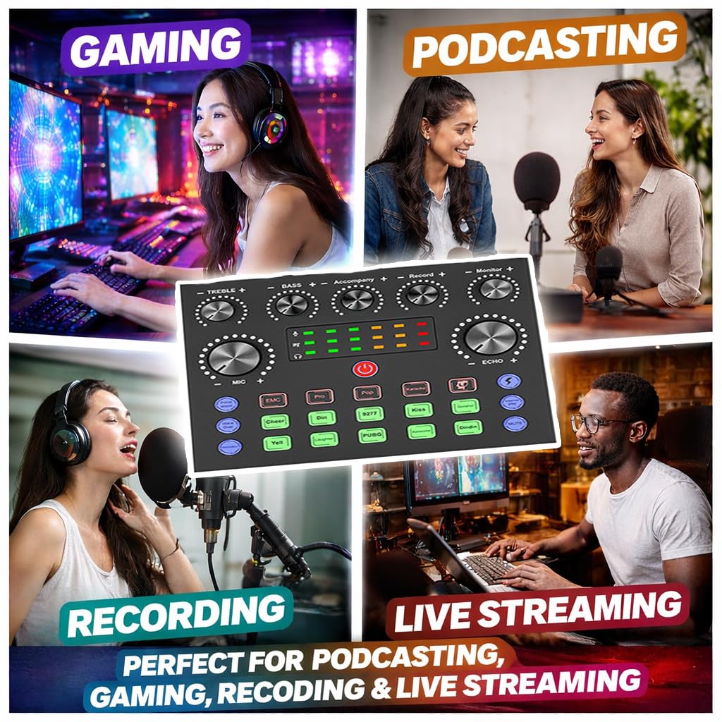 Kit Di Attrezzatura per Podcast per 2 Persone,2 Microfoni per Podcast + Cambiavoce + 2 Convertitori,Braccio a Forbice Regolabile per Microfono,Ideale per Microfono Da Gioco,Canto,Streaming Live Black