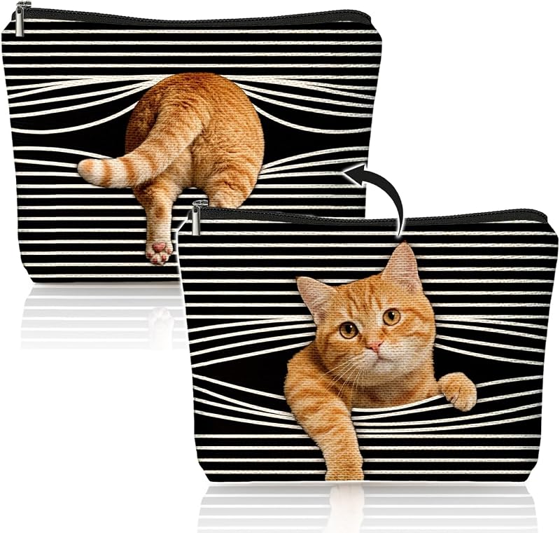 Necessaire de maquiagem LIANGW com estampa de gato laranja, zíper, 20,07 cm x 19,05 cm x 1,02 cm