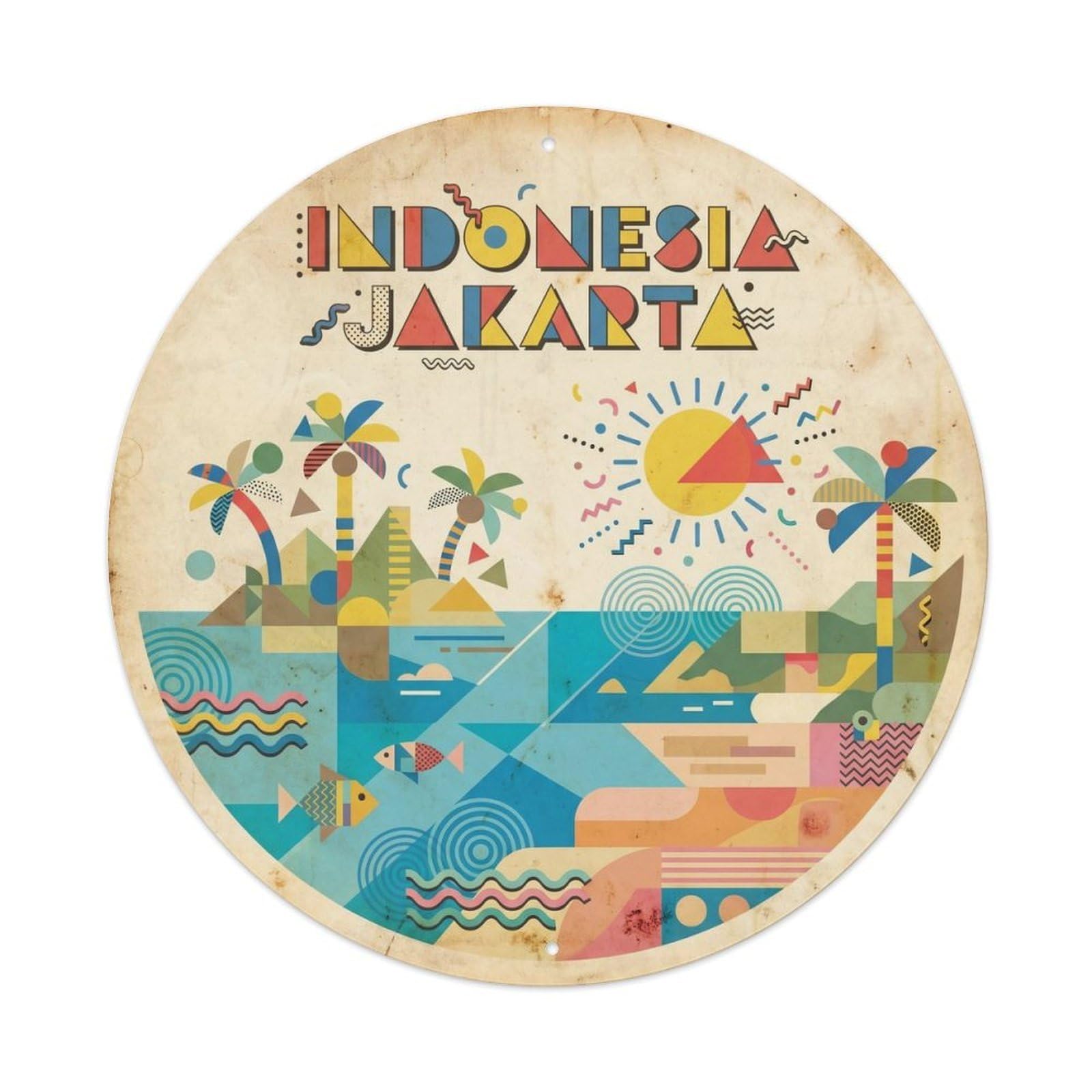 Indonesia Jakarta Beach Destination Retro Geometry Metal Tin Sign