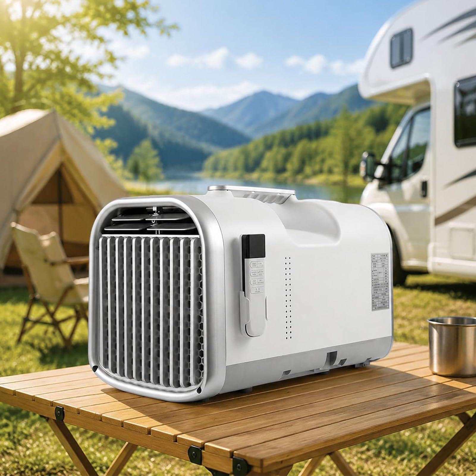 Portable AC Unit 4400-5100BTU, Camping Air Conditioner 220V/24V Low Power, Auto-Evaporate, 12H Timer, Quiet 45dB Aircon with 4-in-1 Cooling, Sleep, Dehumidifier and Fan, for Tent Camping RV