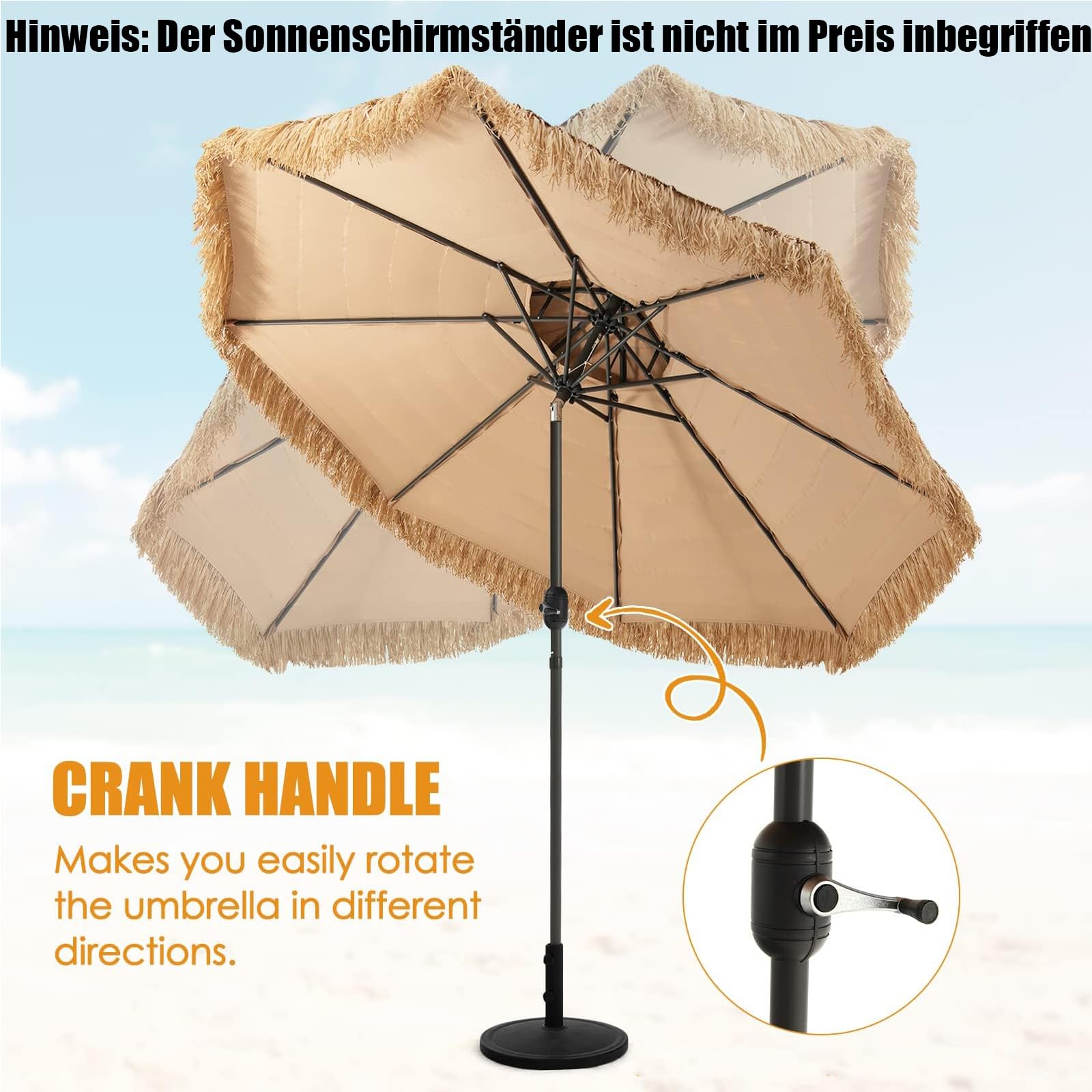 RELAX4LIFE Hawaii Sonnenschirm 300 cm, Reisstroh Strandschirm, Strohschirm mit Neigungsfunktion, Balkonschirm mit Doppeldach, Gartenschirm UV-beständig, Terrassenschirm für Garten & Strand