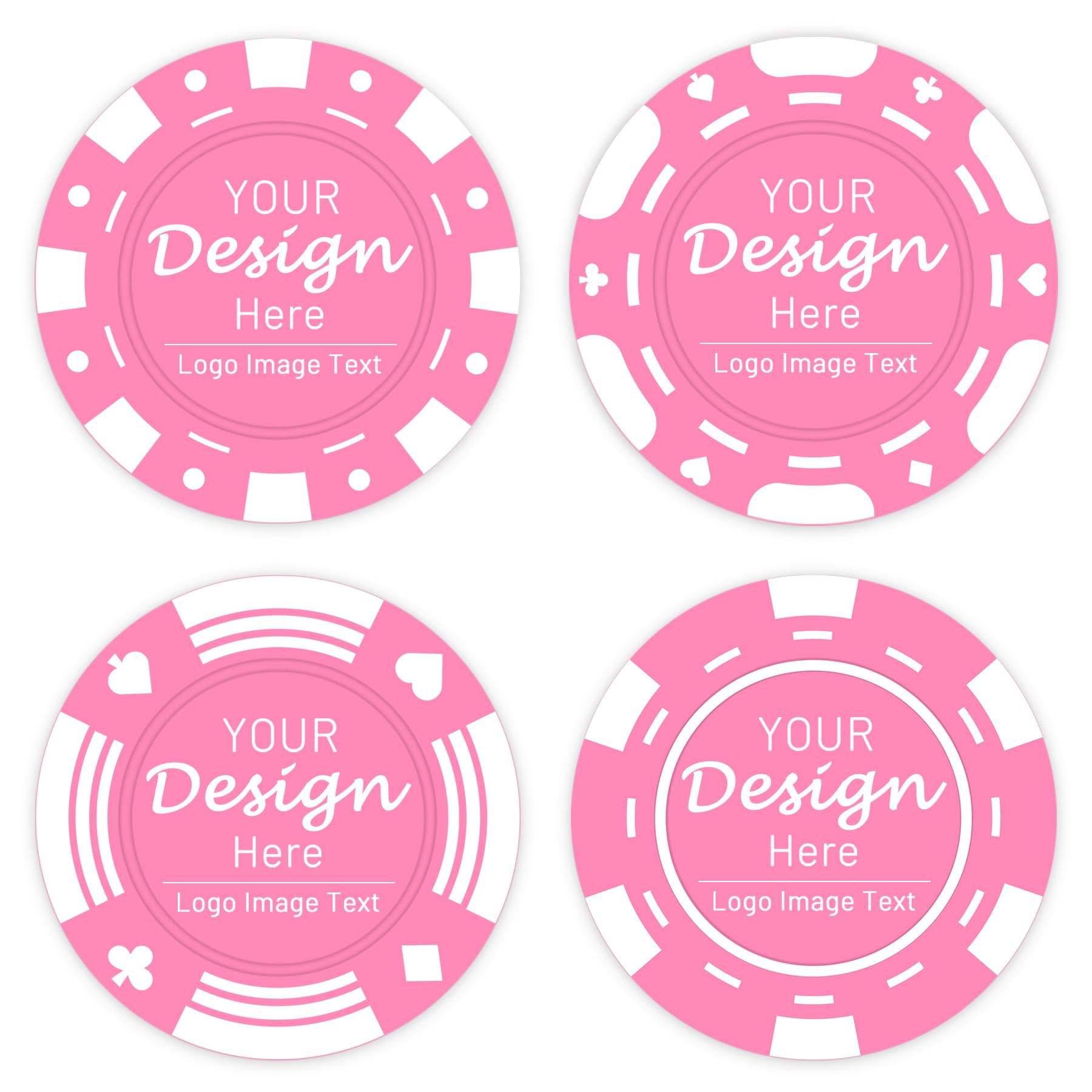 Shueewago 100 Personalized Poker Chips Customized with Your Photo, Logo or Image, Double Sided Full Color Print, Round Drink Tokens for Wedding, Birthday Party and Bar Exchange (Pink)