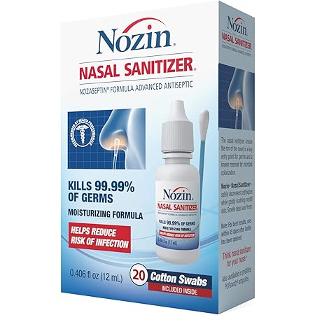 Nozin® Nasal Sanitizer® Antiseptic 12mL Bottle | Kills 99.99% of Germs | Lasts Up to 12 Hours | 60+ Applications | Think Hand Sanitizer for Your Nose®