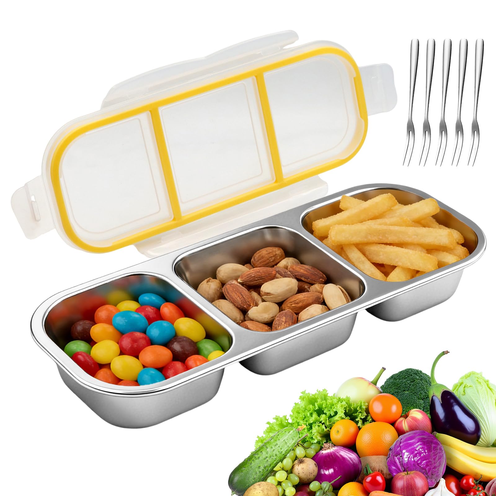 SPOKKI Snackbox mit Fächern Edelstahl mit 5 Gabel Leckdichte