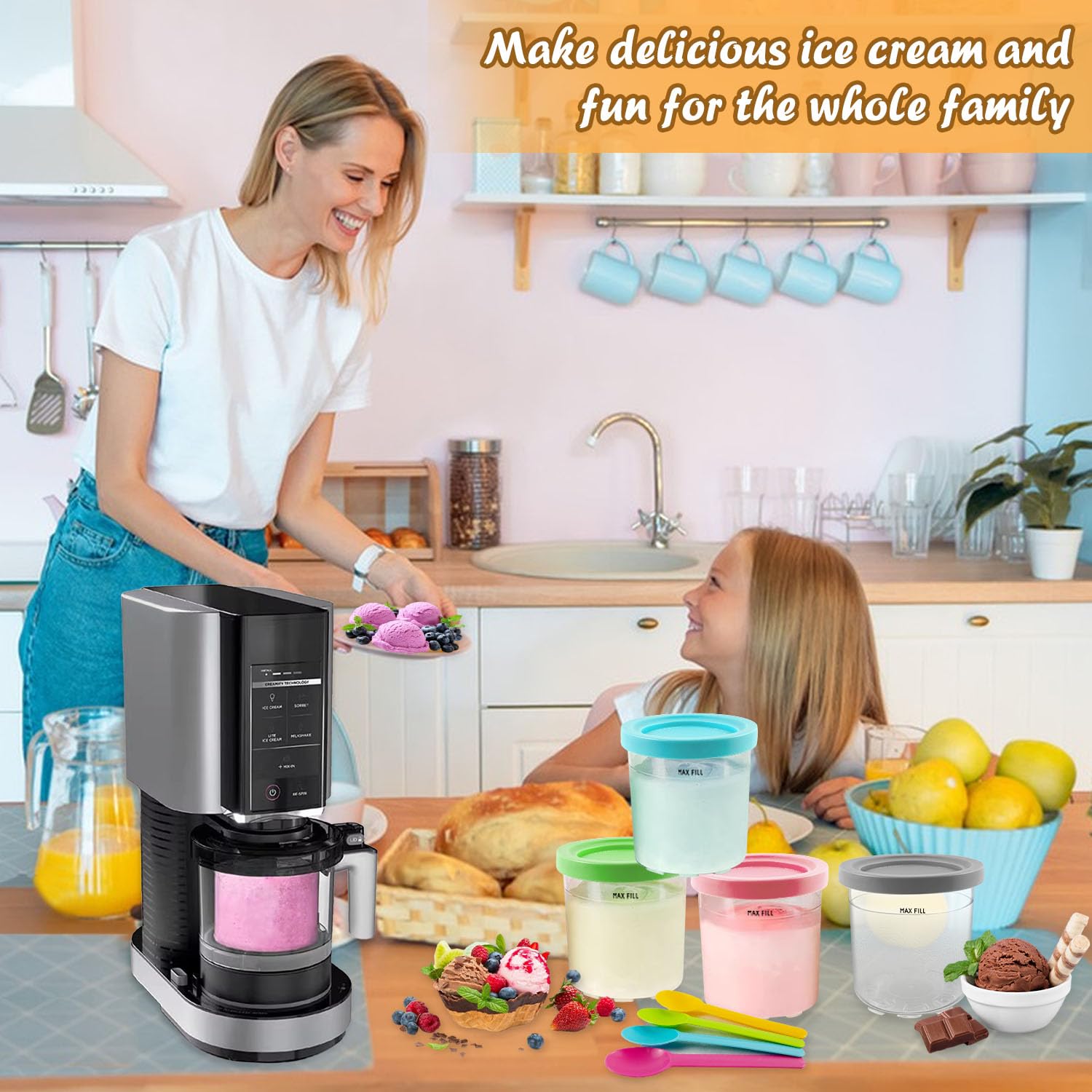 4 Pezzi Contenitore per Gelato per Ninja Creami, 16 OZ Contenitori per Gelato per NC301 NC300 NC299AMZ, Vaschette per Gelato Fatto in Casa con Coperchio, Accessori per Ninja Ice Creami Maker