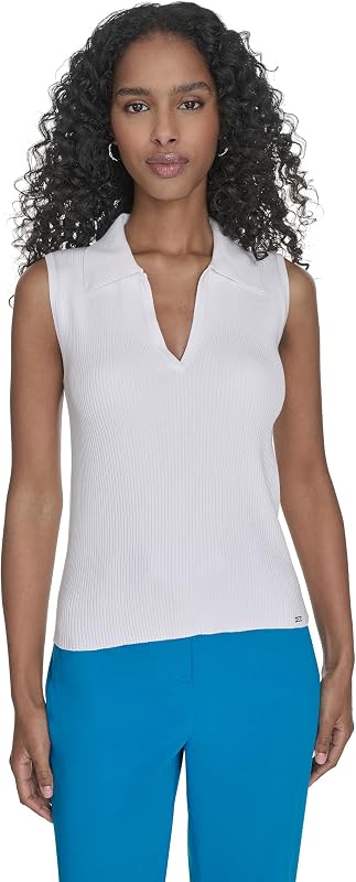 Calvin Klein Women's Collared V-Neck Sleeveless Blouse