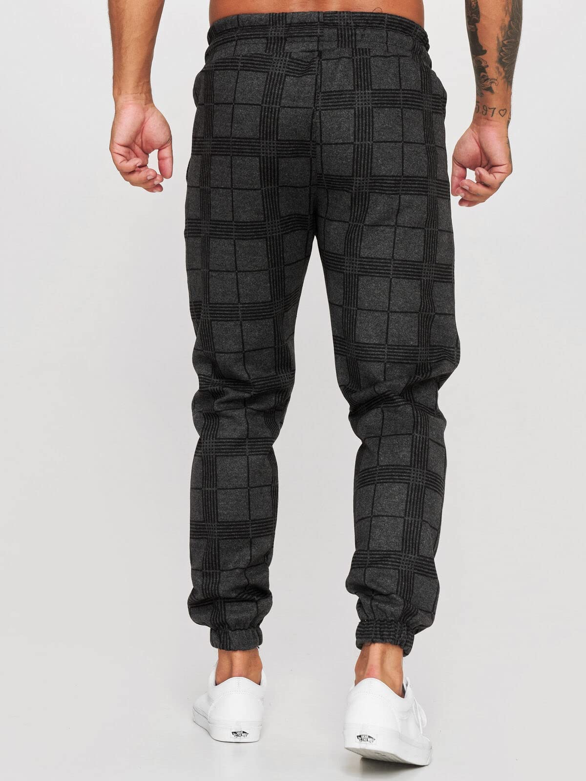 Bawełniane Spodnie Dresowe W Kratę Slim Fit Z Kieszeniami