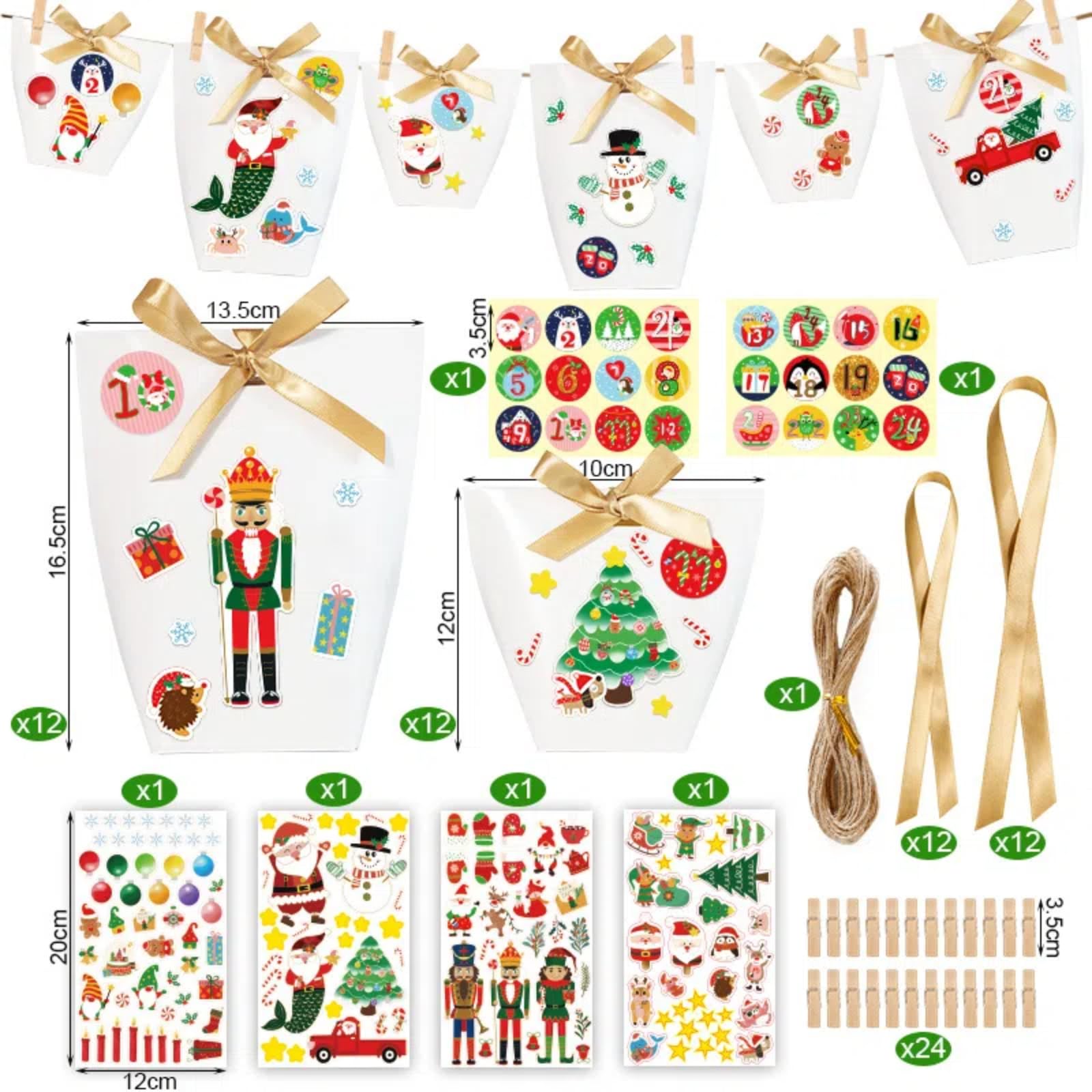 24 scatole vuote per calendario dell'avvento da riempire, 24 giorni di conto alla rovescia di Natale, 2 dimensioni, scatole di cartone per bambini, decorazioni natalizie per le vacanze (bianco)