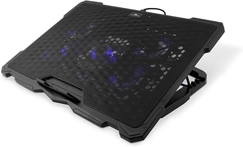 Portable Cooler Base up to 17.3 inches, with 5 Silent LED Fans with Speed Regulator, Adjustable 4 Position Stand, USB Cable 60 cm, Black