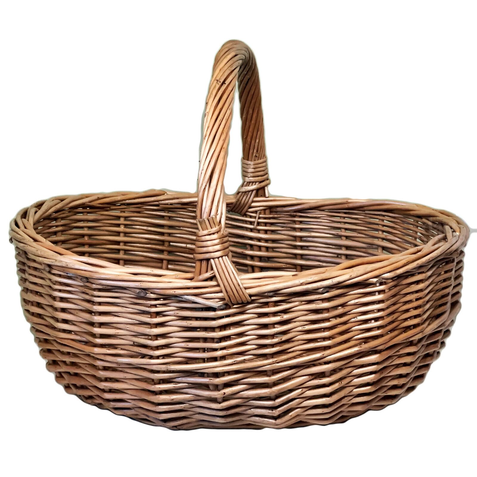 Wicker Shopping Basket 35cm Handle Oval Antique Wash Willow Storage Carry Shopper