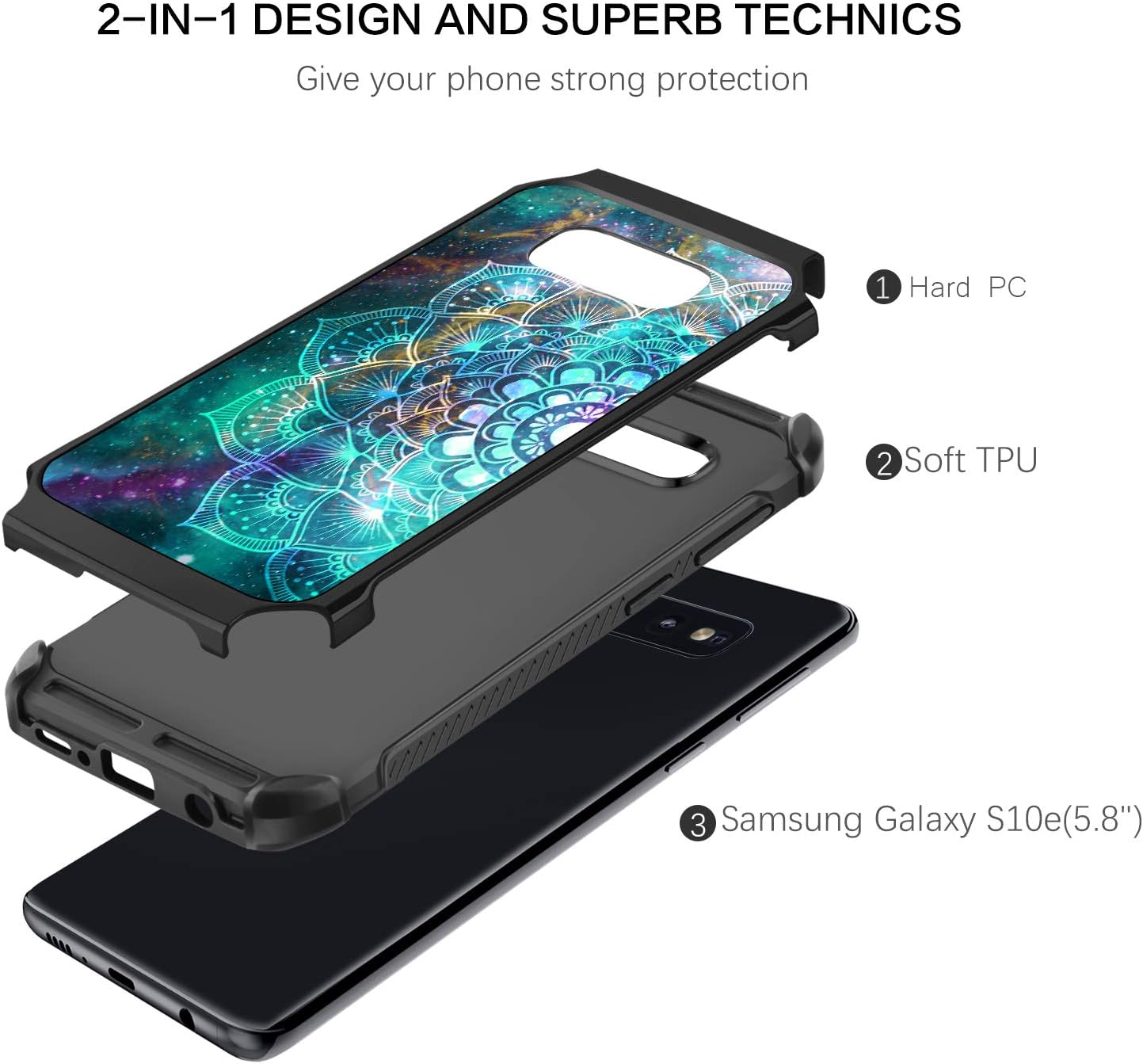 BENTOBEN Galaxy S10e Case (2019), S10e Case, Shockproof Dual Layer Glow in The Dark Noctilucent Hybrid Slim Hard PC Soft Bumper Phone Cases Cover for Samsung Galaxy S10e 5.8inch, Mandala in Galaxy