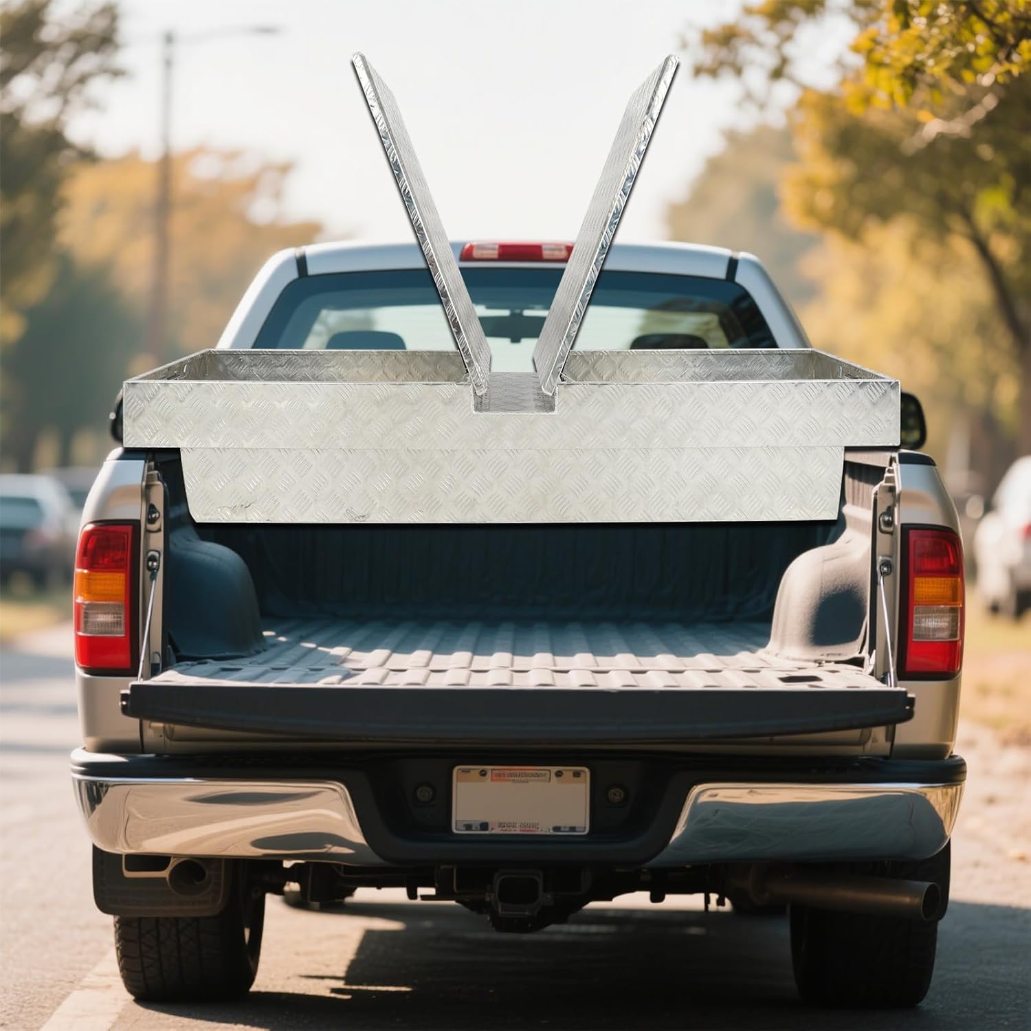 70" Aluminum Crossover Truck Tool Box, 70 x 20 x 13 Inch Gull Wing Cross Bed Storage Box with Pull Handle Latches - Low Profile Fits Pickup Truck & RV, Silver