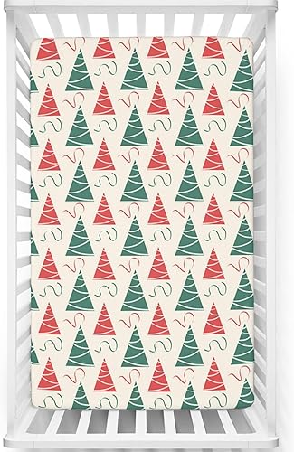 Sábana bajera ajustable para cuna de Navidad, con estampado de dibujos animados de árbol de Navidad, sábana bajera portátil para cuna, suave y