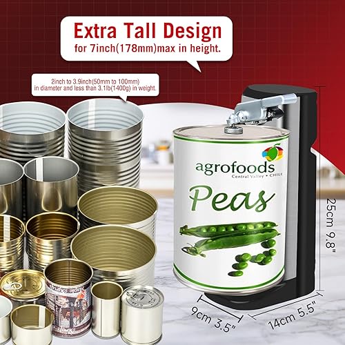 Miniatura 6 de Davivy Abrelatas eléctrico extra alto de acero inoxidable, multifuncional para tarros y abrebotellas, sacapuntas de cuchillos y almacenamiento de