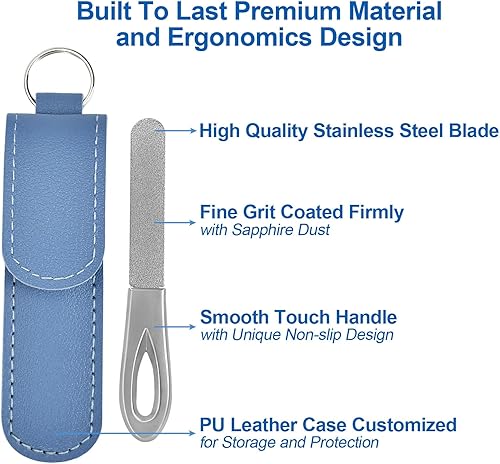 Miniatura 3 de Lima de uñas de metal con estuche, paquete de 2 limas de uñas para uñas naturales, limas de uñas de punta redonda de diamante, acero inoxidable,