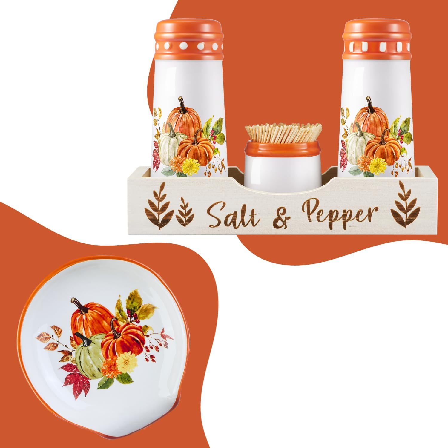 Fall Kitchen Decor Pumpkin Spoon Rest & Autumn Salt