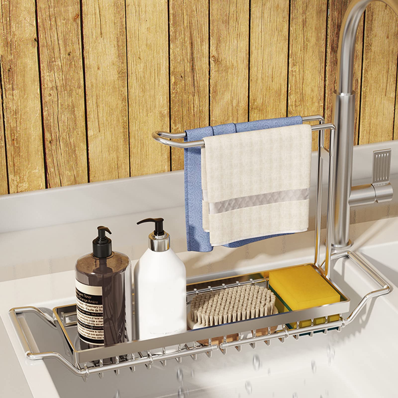 Bottom Skin Rack Adjustable Sink Rack Telescopic Sink Storage Rack Stainless Steel Sink ...