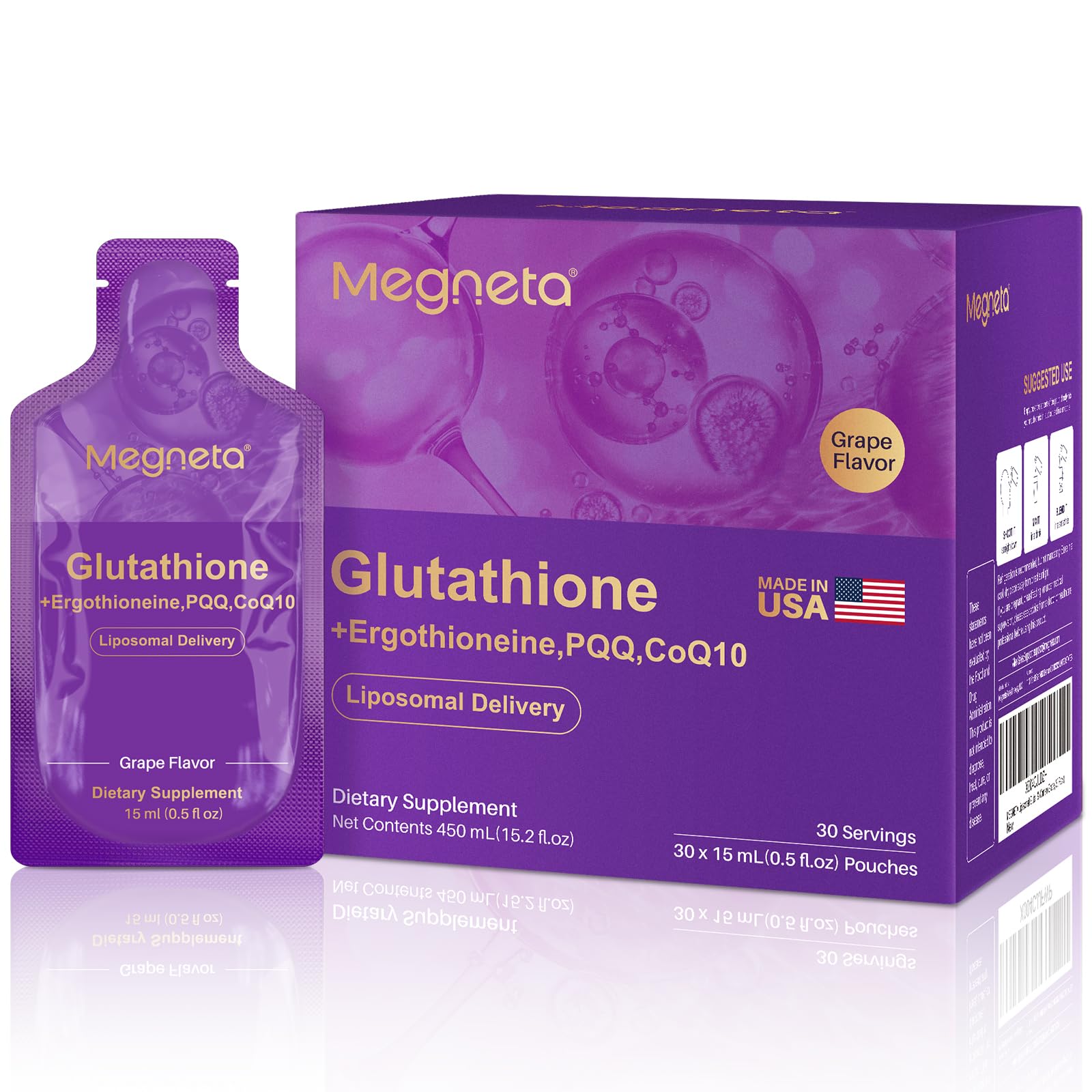 Sponsored Ad - Liposomal Glutathione Supplement – 500mg Glutathione with PQQ, CoQ10 & Vitamin C – High Absorption Antioxidant for Immune & Energy Support – Grape Flavor, 30 Pouch