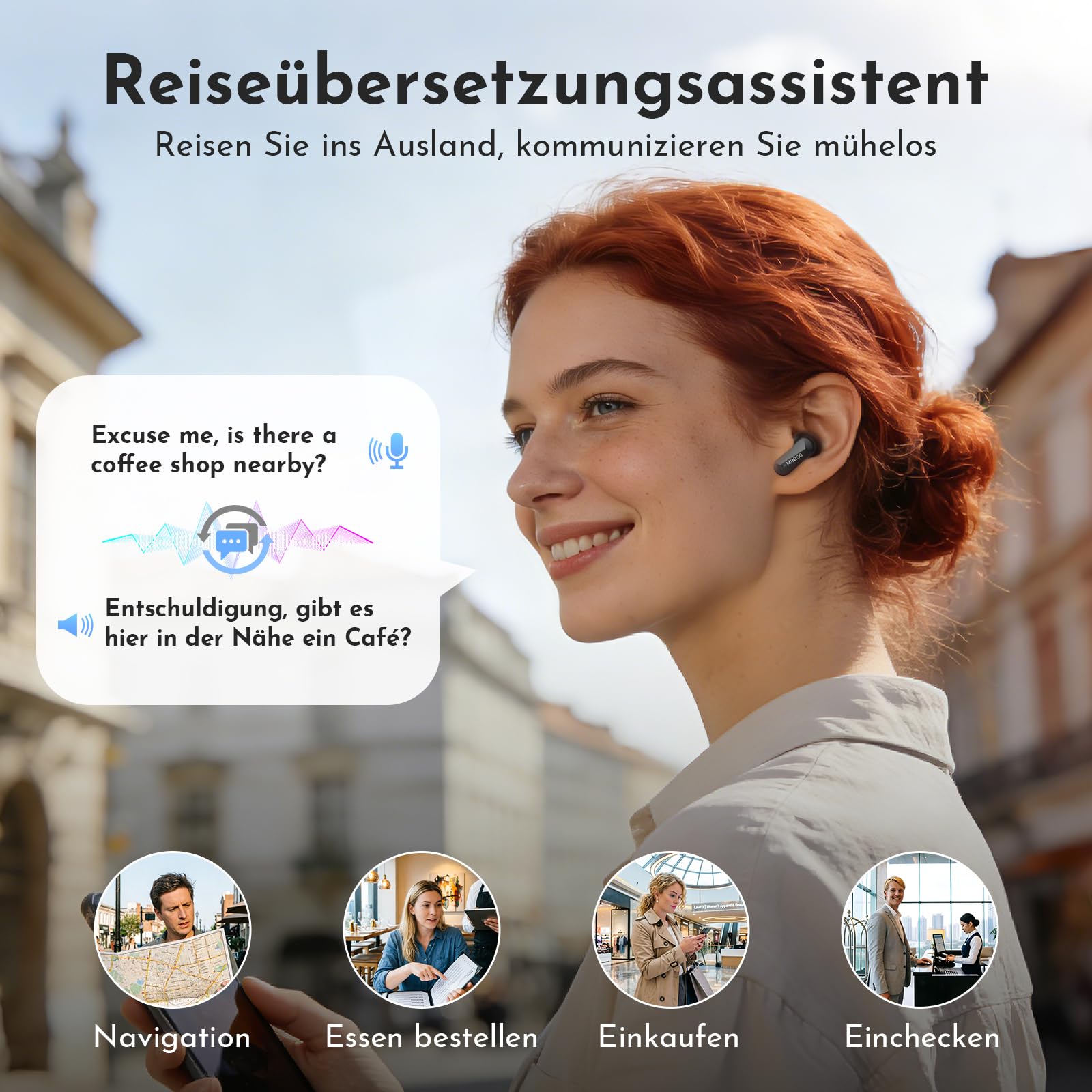 MINISO MS119 KI Übersetzer Kopfhörer, 3-in-1 Übersetzungskopfhörer in Echtzeit, 165 Sprachen & 9 Übersetzungsmodi, Bluetooth 6.0, mit IXP5-Wasserschutz, 48H Akkulaufzeit für Reisen Business, Beige