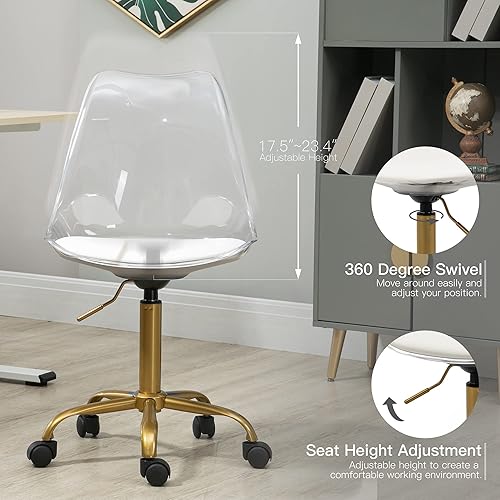 Miniatura 37 de Silla de escritorio de acrílico transparente, moderna, pequeña, con ruedas, linda silla de plástico sin brazos, silla de plástico Lucite para el
