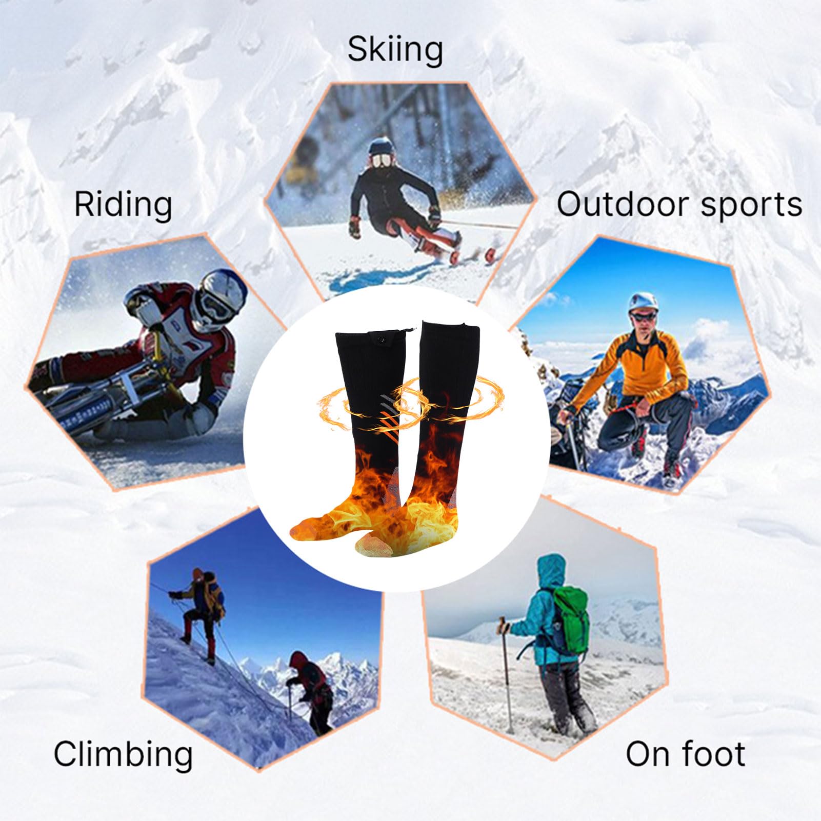 Calze Elettriche Ricaricabili, Riscaldate con Batteria 6000mAh, Controllo App e 3 Livelli Temperatura, Riscaldamento 360° per Sport Invernale