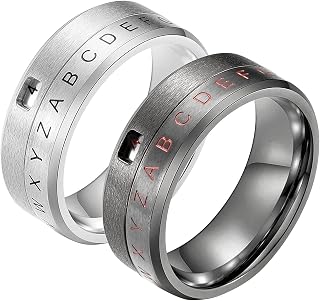 Matching Rings for Women Silver Black Ring Letter and Numbers, Stainless Steel Couple Rings, Women T½&Men T½,