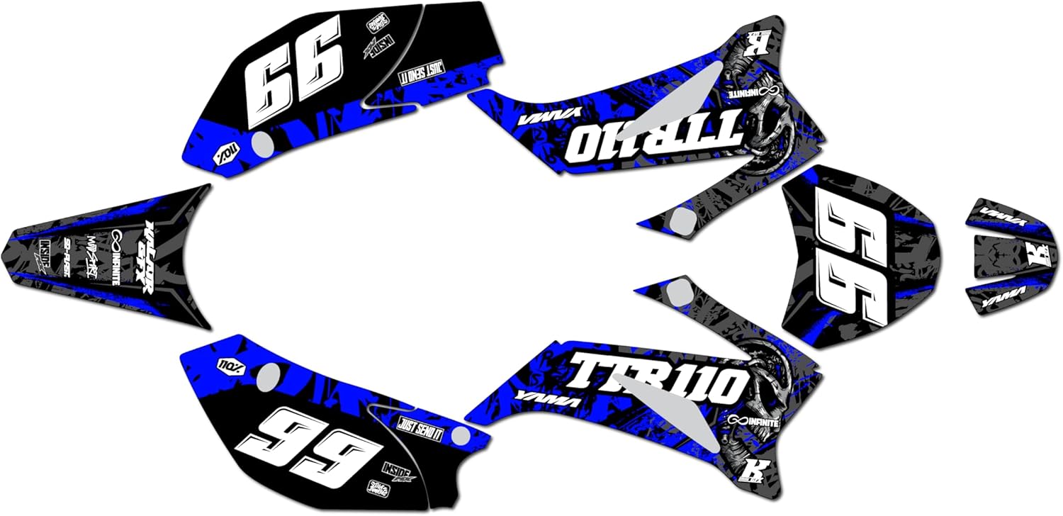 Graphics Kit for Yamaha TTR110 (2008+) REVOLT Series Blue 09 Mil - Dirt pit bike motorcycle stickers, dirtbike racing automotive decal motocross accessories no-plastics