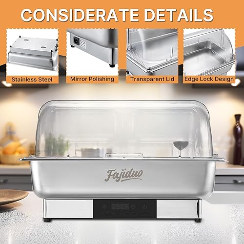 Miniatura 6 de Plato eléctrico para rozar, servidores y calentadores de bufé de 9 cuartos de galón, platos de acero inoxidable con pantalla de control de