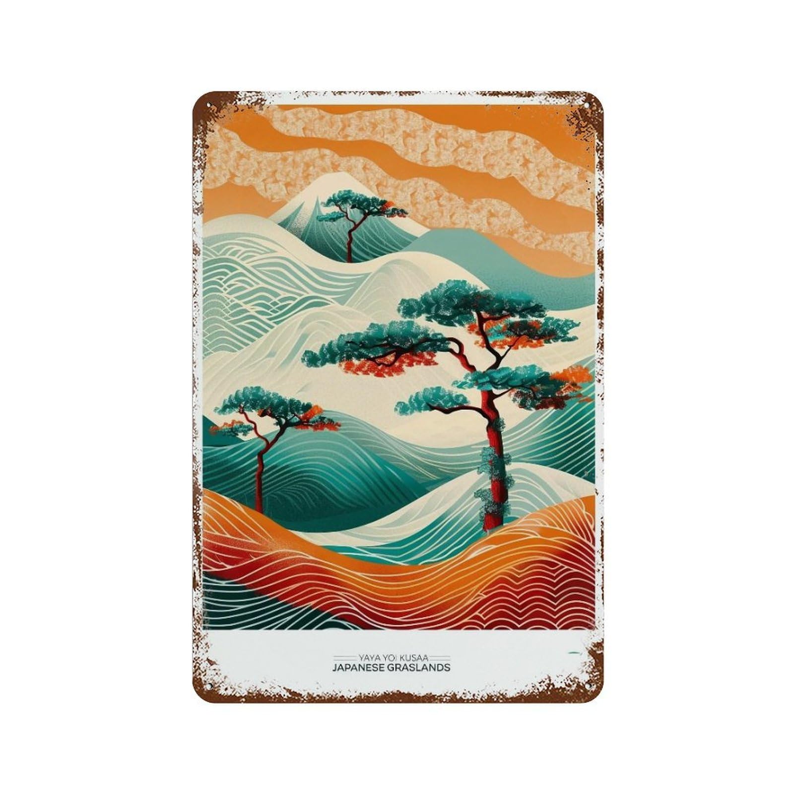 YHGERTKU Yayoi Kusama Japanese Grasslands 04 Wall Art Retro Iron Vintage Metal Tin Sign Poster Modern Decor for Living Rooms Gift 30x20cm