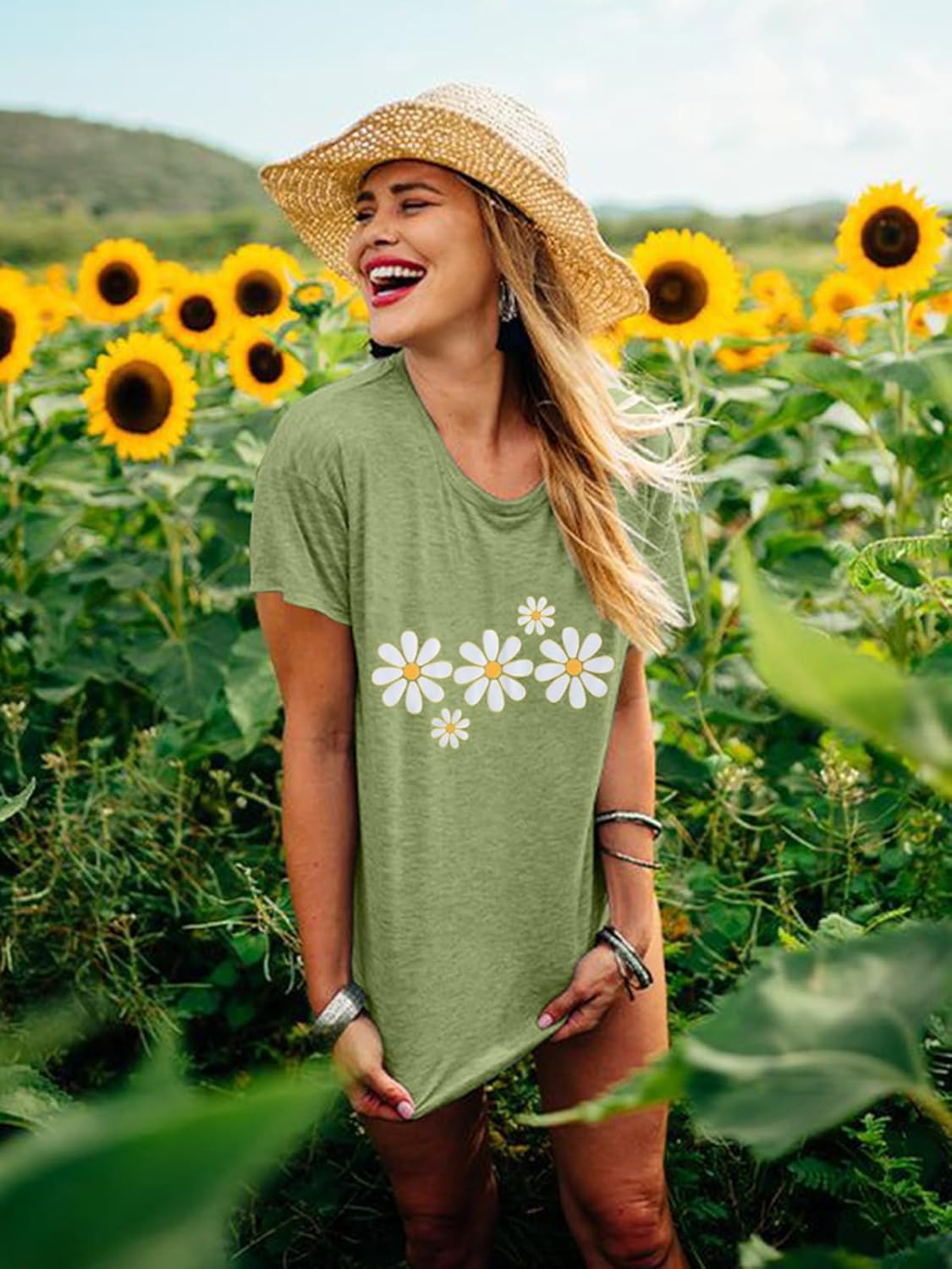 LUKYCILD Daisy Shirts for Women Graphic Tees for Women Short Sleeve Summer Shirt Tops Faith Shirts - Image 5