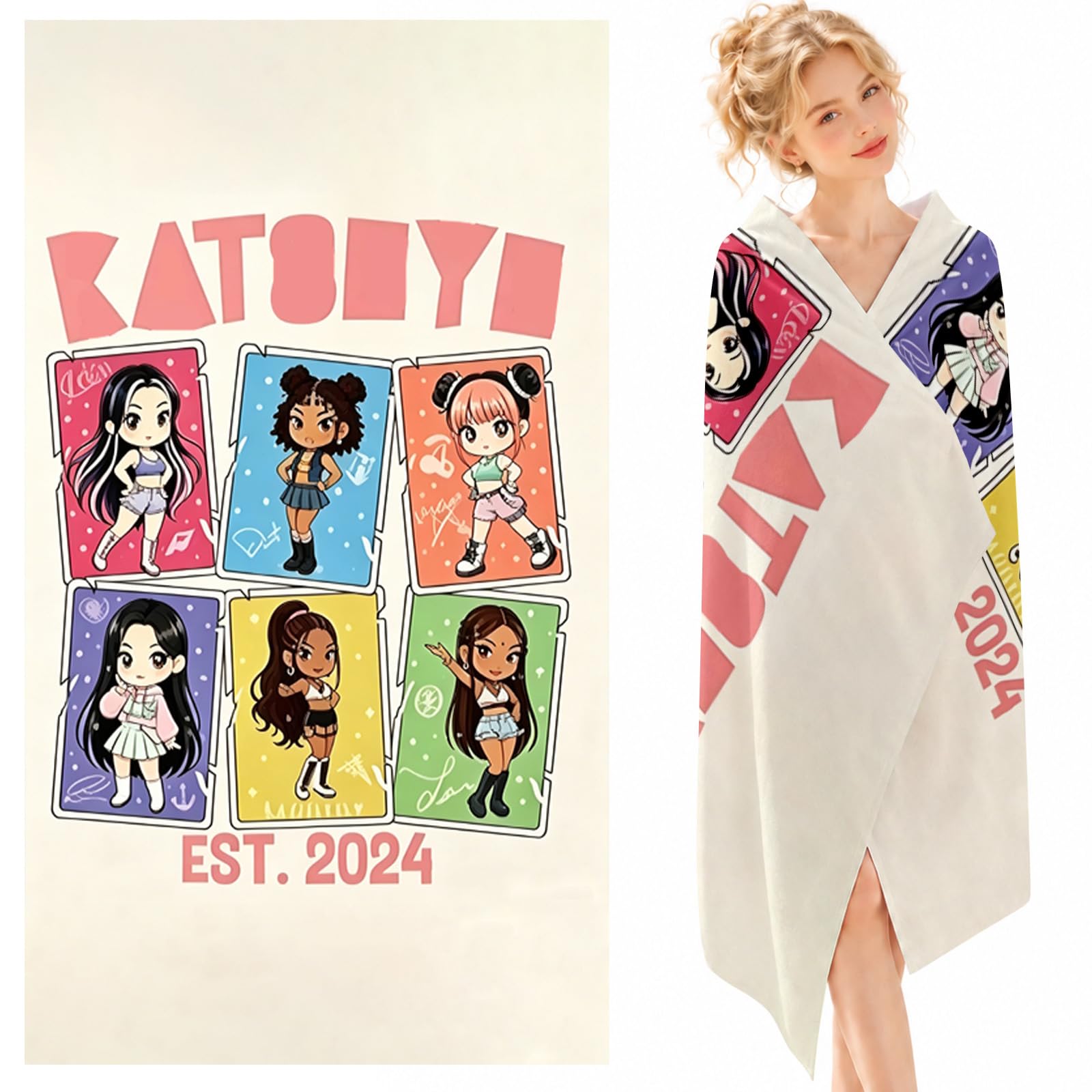 LTMCTUK Kattseyyee Beach Towel, Cartoon Quick Dry Beach Towel