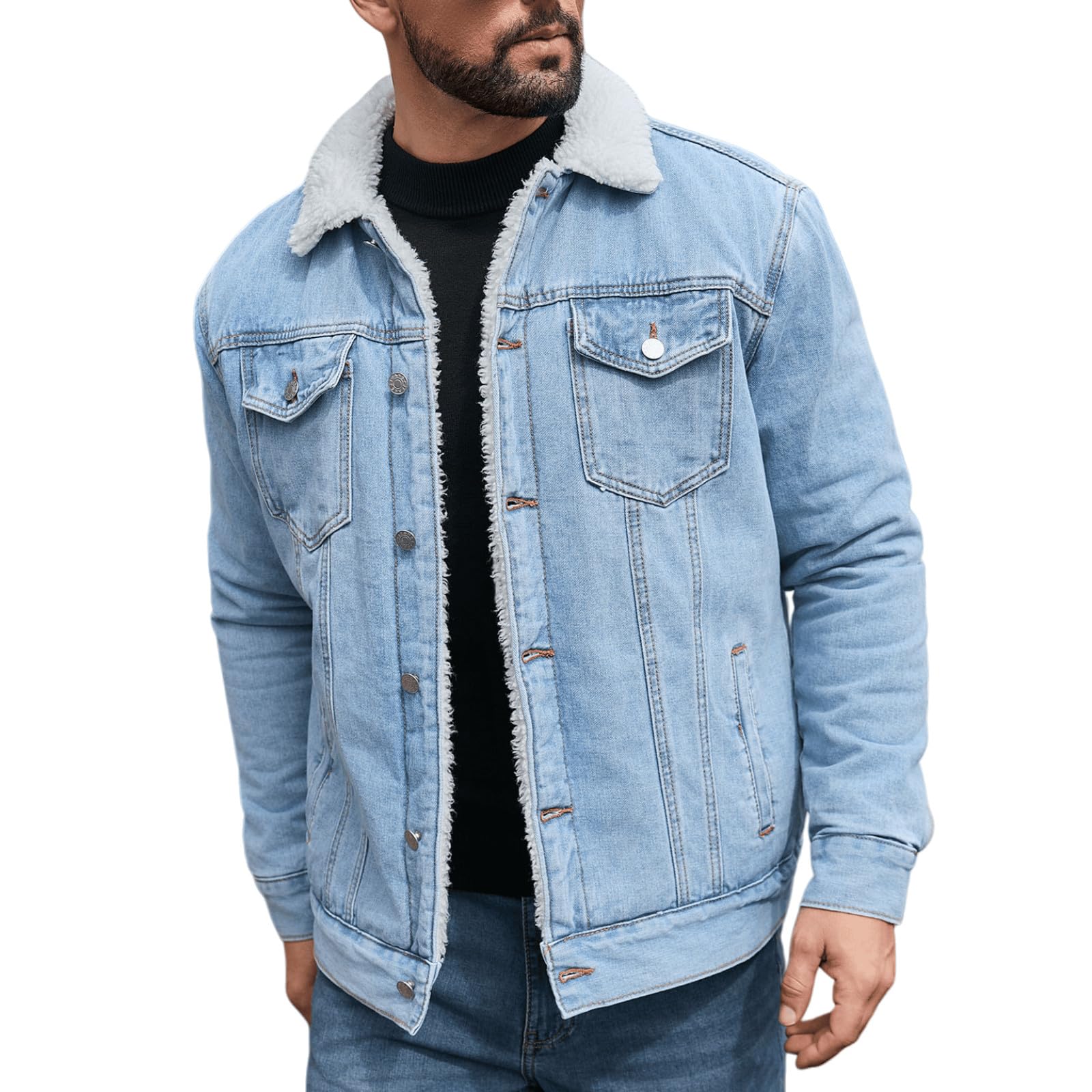 Men's Sherpa Lined Trucker Jacket Winter Fleece Lined Denim Coats Slim fit Casual