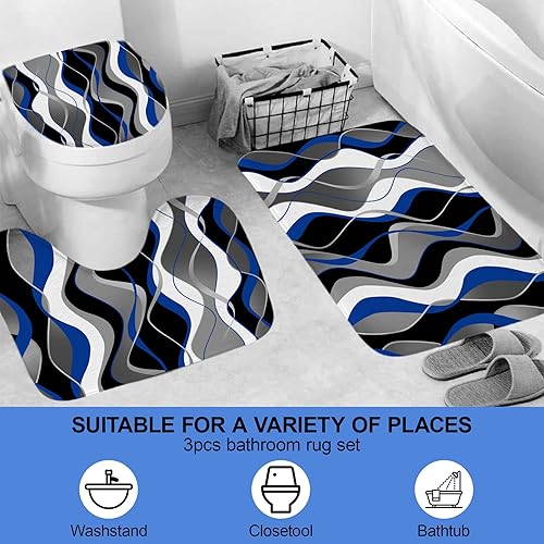 Miniatura 25 de Juego de 4 cortinas de ducha turquesa con alfombras antideslizantes, cubierta para tapa de inodoro y tapete de baño, juego de decoración de baño